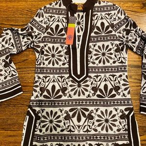 NWT Tory Burch Embroidered Brown 100% Cotton Tunic Top Size 10 Retail $395